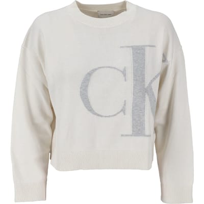 Calvin Klein Long Sleeve Monogram Sweater Tofu Maat: XS | Sweaters Outlet | Dames | Wit