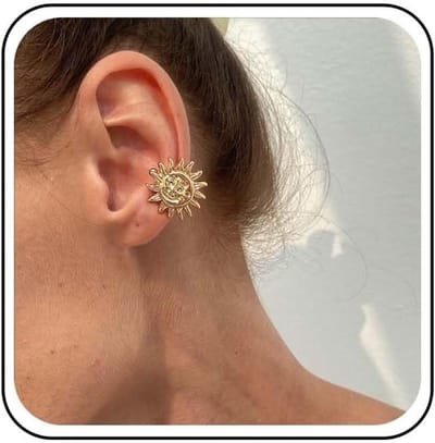 Boho zon oorcuff met kleine zon en maan, gouden zonnestraal oorclips zonder piercing, cartilage clip sieraden voor vrouwen