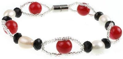 Zoetwater parel armband met kristallen Santa - echte parels - wit - rood - zwart - zilver - magneetslot - luxe sieraden zakje - parel armband dames - zoetwaterparel