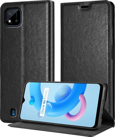 Cadorabo Hoesje geschikt voor Realme C11 2021 in ZWARTE NACHT - Beschermhoes met magnetische sluiting, standfunctie en kaartvakje Book Case Cover Etui