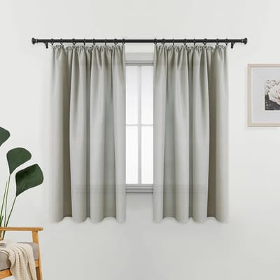 Niet-doorzichtige gordijnen grijs, korte katoenlook potloodplooi privacygordijnen voor slaapkamer woonkamer keuken ramen, 57 inch drop 145 cm lang lichtfiltergordijn, set van 2 panelen, dun