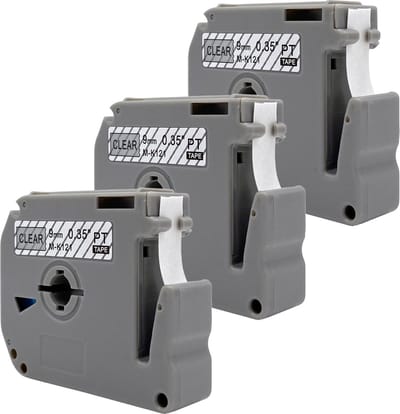 DULA Brother Compatible label tape- M-K121 - 3 cassettes - Brother P-Touch - Zwart op transparant - 9mm x 8m
