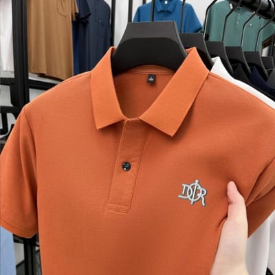 Katoenen High-End Merk Heren Poloshirt Kraag Korte Mouw T-shirt Zomer Verfijnde Letterprint Mode Zakelijke Herenkleding XL brown