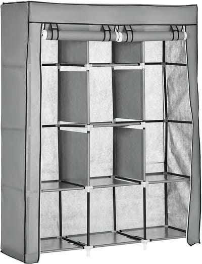 Kledingkast - 8 Niveau's + Kleerhanger - Opvouwbare Garderobe voor Slaapkamer & Hal - Textiel - Lichtgrijs