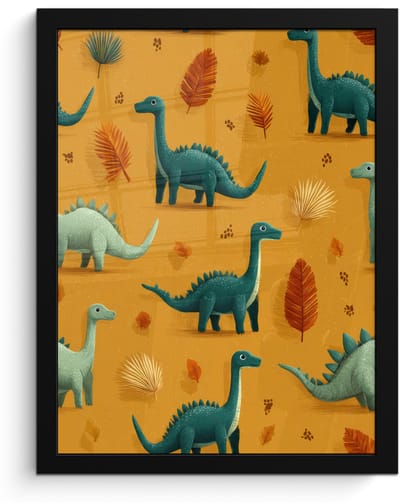Poster in lijst - Fotolijst 30x40 cm - Posters - Dinosaurussen - Stekels - Herfstbladeren - Bruin - Posterlijst zwart - Decoratie - Wanddecoratie woonkamer - Muurdecoratie slaapkamer
