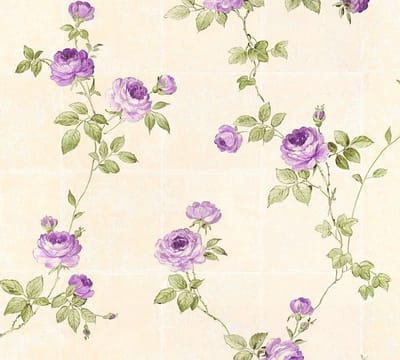 KLASSIEK TEGELMOTIEF MET ROZENRANKEN BEHANG | Franse Stijl - violet groen beige - A.S. Création Château 5