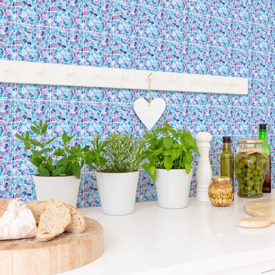 Zelfklevende tegelmuurstickers voor keuken en badkamer - 9 UZZIEL Terrazzo tegelstickers - 9 stickers 20x20cm