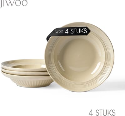 Set van 4 bordenset (Ø20,3cm / 8inch), Ontbijtborden, Pastaborden, serviesset 4 persoons, Geschikt voor restaurants, Horeca, Feest, familiefeesten, banketten en picknicks, Magnetron-vaatwasserbestendig, Keramiek
