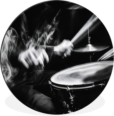 WallCircle - Wandcirkel - Muurcirkel - Drummer - Zwart - Drumstel - Aluminium - Dibond - 30x30 cm - Binnen en Buiten