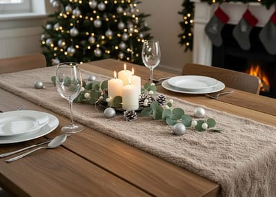 Hedendaagse tafelloper van knuffelvacht in lamsvachtlook, wollig zacht voor individueel decoreren herfst winter Kerstmis (tafelloper 28x200 cm taupe)