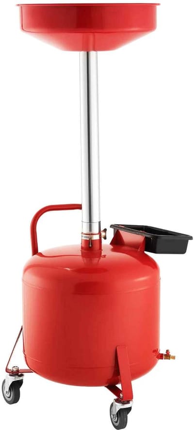 CORE Olie afvoerbak - 30 Liter afvoertank - Industriële vloeistofafvoertank - Met verstelbare trechterhoogte - Met brokstukken filter - Trechter diameter 38.5cm - 47x47x146cm - Rood