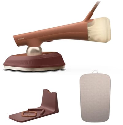 Philips OneTurn GC213/50 - 2-in-1 hybride strijkijzer - Stomer - Inc SoftBoard & Dock - Terracotta/Gold