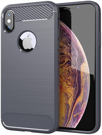 Cadorabo Hoesje geschikt voor Apple iPhone XS MAX in BRUSHED GRIJS - Beschermhoes van flexibel TPU siliconen in roestvrij staal-carbonvezel look Case Cover
