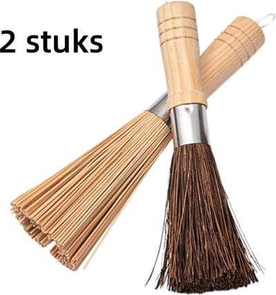 2 stuks - Pannenborstel van palmhout - Pannenborstel - Keukenborstel voor de afwas - Huishoudelijke pannenborstel die pannen niet beschadigt - 21,5*5,5 cm - Houtkleur