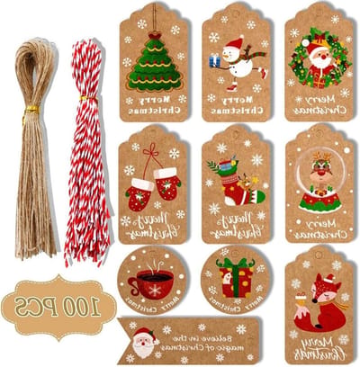 Kerstcadeau Labels 100 Stuks, Kraft Papier Cadeautags, Versieringen voor Kerstgeschenken, Handgemaakte Cadeautips