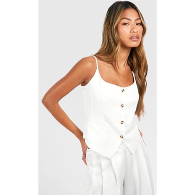 boohoo Dames Linnen-look Gilet Met Contrasterende Knopen | Ivoor | Maat: 34