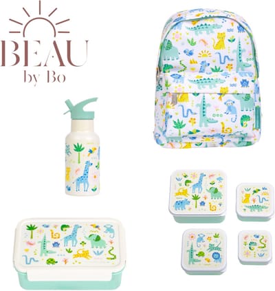 Bundel A Little Lovely Company Back to school set - Rugzak/Drinkfles RVS/4 Snackdozen/Bentobox - Jungle
