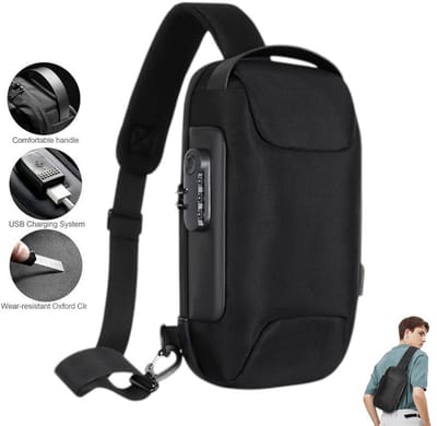 Diefstalbestendige crossbodytas met cijferslot - Sportieve crossbodytas van Oxford-stof - Heren schoudertas/borsttas - Zwart - Heren crossbodytas - Schoudertas - Diefstalbestendige schoudertas