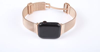 By Qubix - Geschikt voor Apple Watch bandje - Milanese bandje met vouwbare magneetsluiting - Champagne goud - Geschikt voor Apple Watch 38mm / 40mm / 41mm / 42mm - iWatch milanees - smartwatchbandje