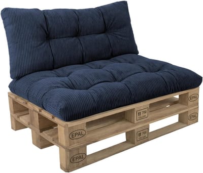 Palletkussen Set - Loungekussens Tuinbank - Comfortabel Zitten - Gewatteerd Corduroy Design - 120x80cm + 120x40cm - Marineblauw