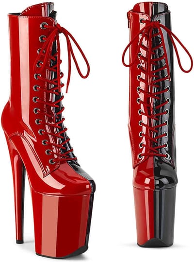 Pleaser - FLAMINGO-1040TT Plateau Laarzen, Paaldans schoenen - US 8 - 38 Shoes - Rood/Zwart