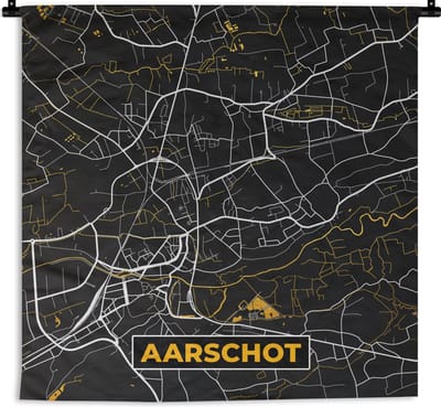 Wandkleed - Wanddoek - Stadskaart - Aarschot - Plattegrond - Kaart - Goud - 180x180 cm - Wandtapijt