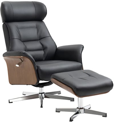 Relaxfauteuil met Voetenbank - 360° Draaibaar - Schommelfunctie -Kantelbaar tot 135° - Verstelbare Rugleuning - tot 150 kg - Relaxstoel - Ligstoel - TV Stoel - Loungestoel - Leesstoel - Kunstleer - Zwart