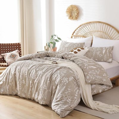 Unyqoos® Dekbedovertrek Bloemen & Bladeren – 135x200 cm – Kaki/Beige – Omkeerbaar – 100% Microvezel