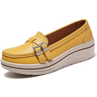 Mocassins à plateforme en cuir pour femmes, mocassins confortables et orthopédiques à enfiler, chaussures décontractées, grande taille 35 brown