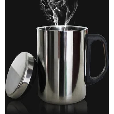 350/500ml Dubbelwandige Anti-verbrandingskoffiemok Geïsoleerde Draagbare Roestvrijstalen Drinkbeker Drinkstaal Polijsten Bier Thee Sap 500ml zilver