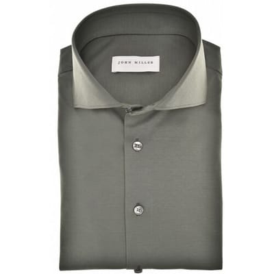 John Miller Overhemd Slim Cotton Jersey Stretch Donker Groen / male
