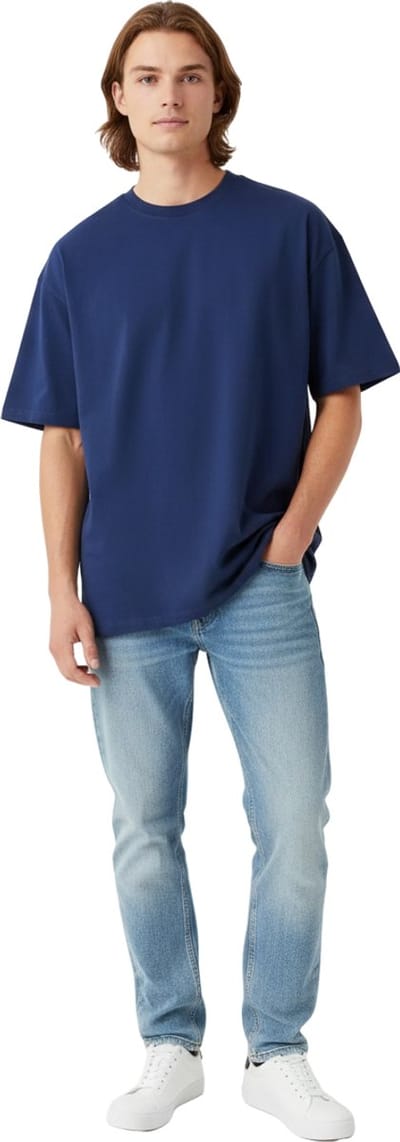 Stiffy Oversized Heren Shirt - Donker Blauw - Katoen - T-shirt - Lang - Zwaar
