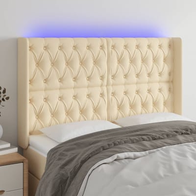 vidaXL - Hoofdbord - LED - 147x16x118/128 - cm - stof - crèmekleurig