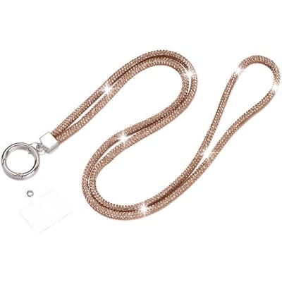 Glitter Strass Telefoon Lanyard Telefoon Diamant Kristal Ketting Bandjes Sleutelhanger Hangend Anti-verlies Touw champagne