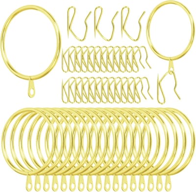 Metalen Gordijnringen - Gordijnhaken Set - Raambekleding Ophangen - Inclusief Haken - 50mm Diameter - Goud