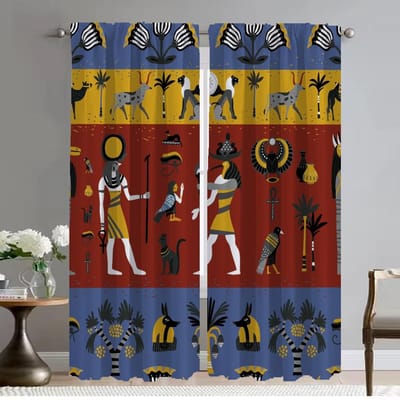 Oude Egyptische Farao Gordijnen voor Woonkamer Gordijn voor Kamer 2 Panelen Huis Interieur Gordijnen Halloween Decoratie Shades W50xH70cmx2pcs-CL brown