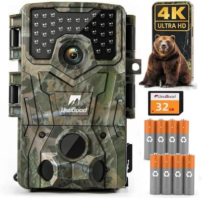 Usogood Wildcamera met Nachtzicht voor Buiten - 4K Ultra HD 48MP - Incl. 32GB SD & 8 Batterijen - 2.0" SchermIncl - Trail Camera - Wildcamera voor Buiten / Wildlife Camera