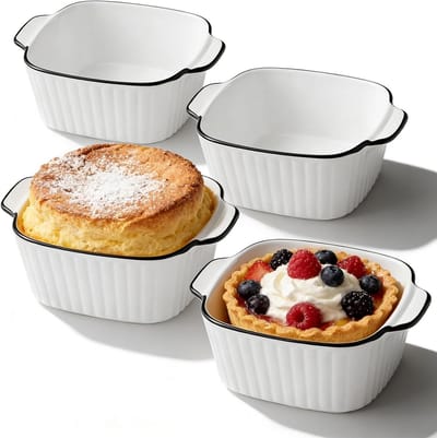 Set van 4 vierkante keramische borden, hittebestendig en multifunctioneel voor oven en airfryer, PFOA-vrij