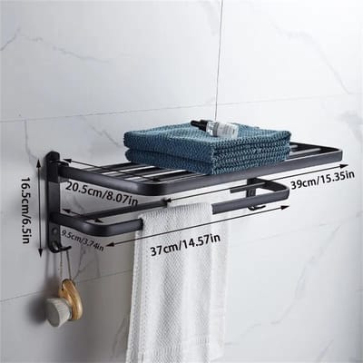 Porte-serviettes multifonctionnel en aluminium pliable, étagère murale pour salle de bain, adapté aux salles de douche, accessoires de salle de bain gray
