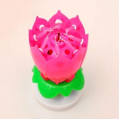 Bougie d'Anniversaire - GR04557 - Fleur Lotus - Rose - Décoration de Gâteau - Musique rose