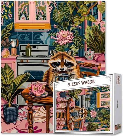 Wasbeer Puzzels - Dieren Legpuzzel - Ontspanning Thuis - Tropische Huisplanten Scène - 1000 Stukjes - Multi