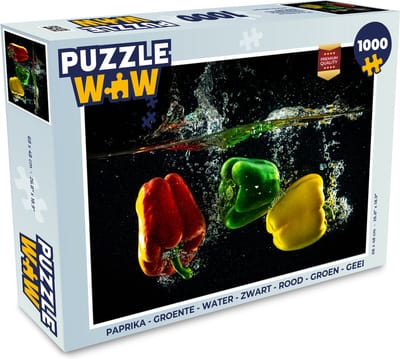 Puzzel Paprika - Groente - Water - Zwart - Rood - Groen - Geel - Legpuzzel - Puzzel 1000 stukjes volwassenen