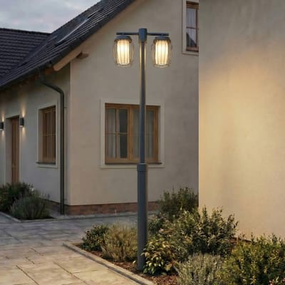 Lucande buitenlamp Chandan, hoogte 215 cm, antraciet, 2-lamps