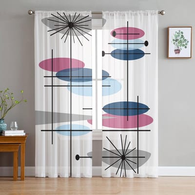 Abstract Geometrisch Zwart Geel Tule Transparant Gordijn voor Woonkamer Slaapkamer Volwassenen Gordijnen Keuken Voile Organza Decor Gordijnen 1 PCS W100XH250cm&Grommet Top white