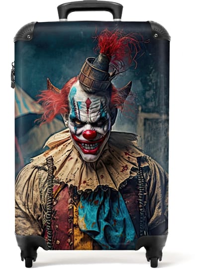 NoBoringSuitcases.com - Koffer - Trolley op wieltjes - Hardcase koffer - Clown - Horror - Kleding - Portret - TSA slot - Reiskoffer - Lichtgewicht - Past binnen 55x40x20 cm en 55x35x25 cm - Handbagage - Koffertje - Kofferslot