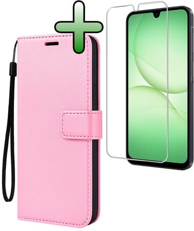 Hoesje Met Screenprotector - Geschikt voor Samsung Galaxy A17 - Luxe Pasjeshouder - Bookcase Portemonee - Flip Case - Kunstleer Book Case - Flipcase - Book Cover - Walletcase - Portemonneehoes - Lichtroze