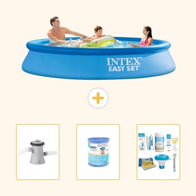 Intex Rond Opblaasbaar Easy Set Zwembad - 305 x 61 cm - Blauw - Inclusief Pomp - Filter - Onderhoudspakket - 4-delig