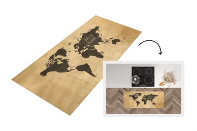 Keukenloper - Loper keuken - Wereldkaart - Spreuken - Zwart - 120x50 cm - Keukenloper vinyl