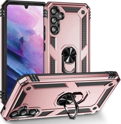 HB Hoesje Geschikt voor Samsung Galaxy A54 5G Roségoud - Anti-Shock Hybrid Armor Back Cover - Hoes met Kickstand Ring