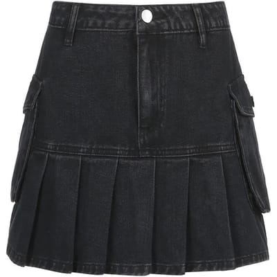 Denim Rok Dames Zomer A-lijn Ultra Korte Geplooide Rok XXL black